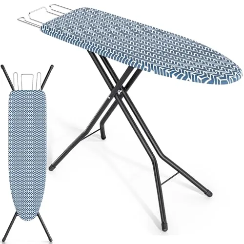KINGRACK Bügelbrett klappbar mit Bügelablage, Bügelbretter mit höhenverstellbarer Funktion, Stabiler Bügeltisch-Ständer mit extra dickem Bezug und Metallbeinen, 33 x 110 cm Blau