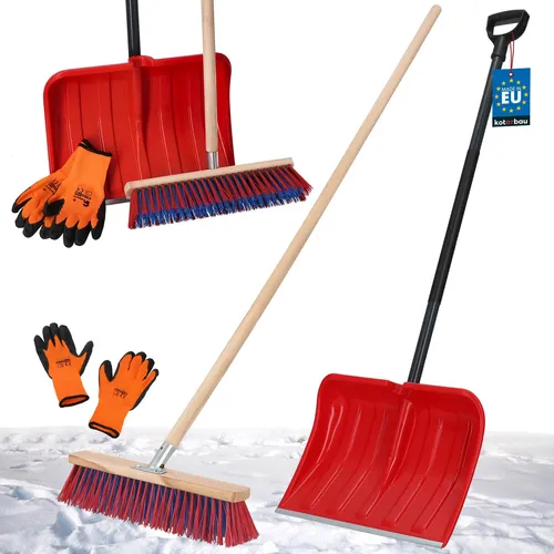 KOTARBAU® Set Schneeschaufel mit Metallstiel Straßenbesen Handschuhe Gartenbesen