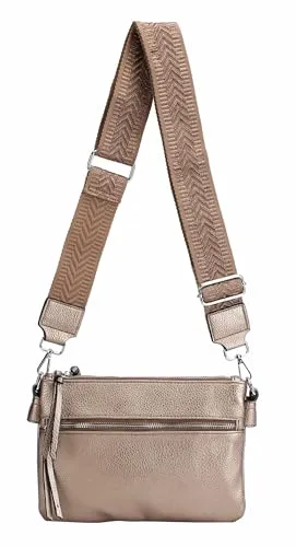 ITALYSHOP24 OBC Damen Tasche BodyBag Crossover Brusttasche Schultertasche Crossbody Brieftasche Smartphone Geldtasche Umhängetasche Messenger Handtasche Clutch Bronze