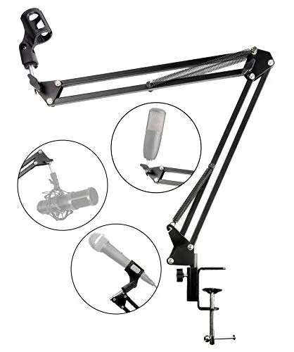 RockJam MS050 Microphone Stand Microphone Scissor Arm Stand Compact Mic Stand made of Durable Steel