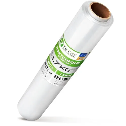 V1 TRADE Stretchfolie 500mm Transparent Strechfolienrolle - Wickelfolie - Handstretchfolie 285m/50cm Verpackungsmaterial - Verpackungsfolie - Folie Für Möbel - Folien Für Umzug - Umzugsfolie