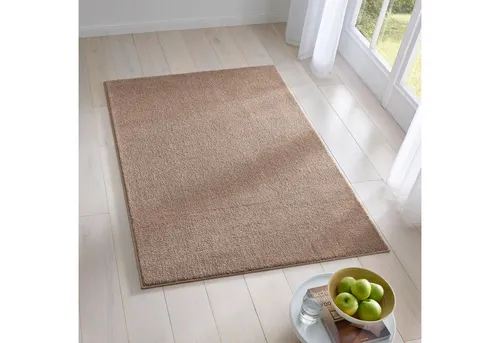 TaCa Home Teppich Kurzflor-Frisee-Teppich, rechteckig, Höhe: 9 mm, Wohnzimmer Esszimmer Schlafzimmer Kinderzimmer, Taupe - 120 x 170 cm