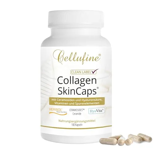 Cellufine® SkinCaps® VERISOL® B Collagen-Kapseln PLUS Vitalstoffe - Arzneimittel zur Unterstützung der Hautgesundheit mit hochwirksamem Rind-Kollagen und zusätzlichen Vitalstoffen, ideal für strahlende Haut und Anti-Aging.