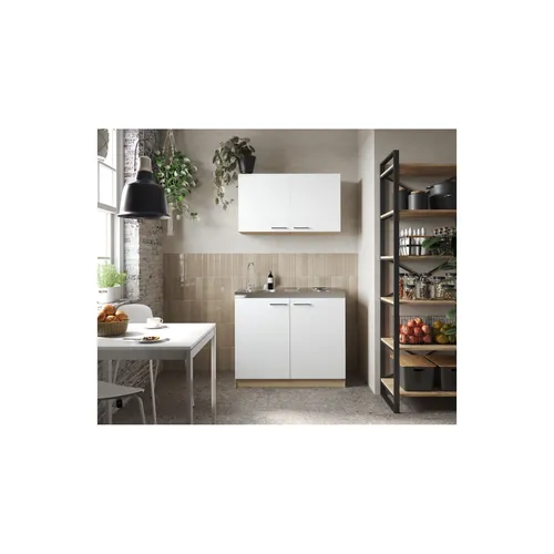 Respekta Pantryüche- Set 6 - weiß - Küchenmöbel Set 6 mit 1 Spülenunterschrank und 2 Oberschränken, inklusive Edelstahlkochmulde – ideal für platzsparende Küchenlösungen.