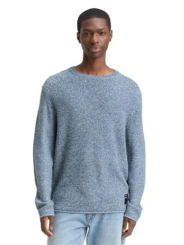 TOM TAILOR Denim Herren 1049223 Strickpullover in Melange-Optik, 39363-Denim Blue White Mouline, S