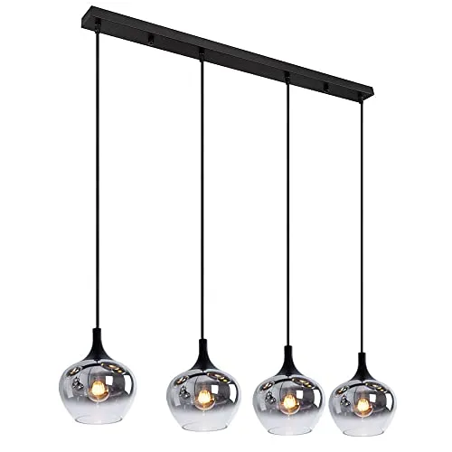 GLOBO LIGHTING Pendelleuchte 4-flammig schwarz rauch - Hängeleuchte für stilvolle Esstische, modern mit 4 Flammen, elegantes Design aus Metall und Glas, ideal für gemütliche Abende.