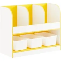 SoBuy Bücherregal mit 3 Körben KMB107-G - Praktisches Aufbewahrungsregal mit 4 Fächern und 3 Körben, ideal für Ordnung im Wohnbereich oder Kinderzimmer - Breite: 70 cm, Höhe: 58 cm.