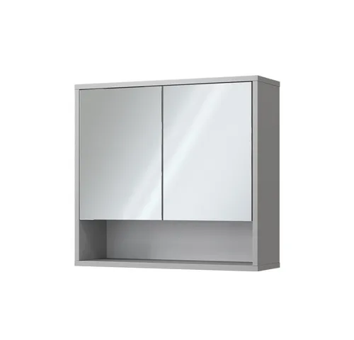 Vicco Badezimmerspiegelschrank Eliza, Grau, 70 x 65 cm - Spiegelschrank mit 2 Scharniertüren und praktischem offenen Fach, ideal für eine stilvolle und funktionale Badezimmereinrichtung.