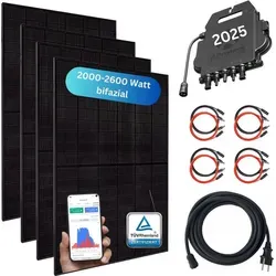 MyBasic XXL Balkonkraftwerk 2000+ Watt mit Wechselrichter - Solaranlage mit 2000+ Watt Leistung, bis zu 2600 Watt Spitzenleistung und 30% mehr Ertrag dank bifazialer Glas Module, Ertrag in Echtzeit auf dem Smartphone.