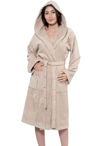 MAIAS art home® Bademantel mit Kapuze – 100 % Baumwolle Frottee – Damen & Herren – S bis XXL – 360g/m (DE/NL/SE/PL, Alphanumerisch, XXL, Regular, Regular, Beige)