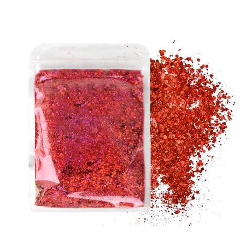 Rot holografischer Glitzer Pulver zum basteln, 50g Glitzer für Nagelkunst, Gesichtsmake-up