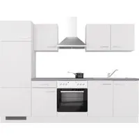 Flex-Well Exclusiv Küchenzeile Joelina 270 cm - Weiß matt & Beton Grau - Einbauküche mit flexibler Montage und hochwertiger Ausstattung, inklusive Edelstahlspüle und energieeffizienten Geräten für modernes Kochen.