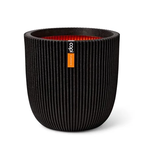 Capi Europe Blumentopf Kugel Groove NL - Schwarz 35x34 cm - Garten-Zubehör mit modernem Design, bruchsicher und 100% recycelbar, ideal für Innen- und Außeneinsatz.