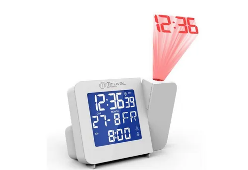 Miraval Funk-Projektionswecker - Wecker mit automatischer DCF Funk-Einstellung, projiziert Uhrzeit und Raumtemperatur – ideal für entspannte Morgenstunden.