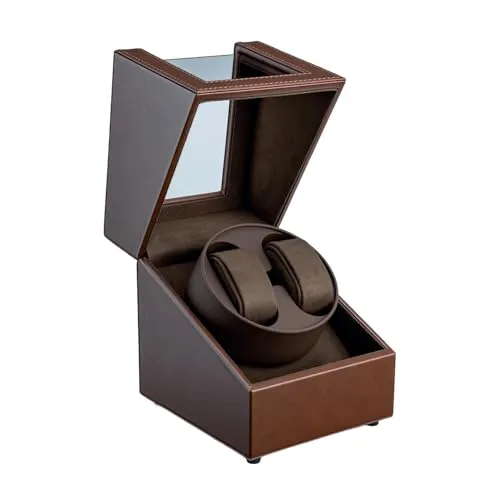 Tolesum Uhrenbeweger 2 Uhren,USB Automatik Uhrenbeweger, Watch Winder für Herren und Damen,Zwei Wickelschwingmodi für Automatikuhren PU Leder mit Leisem Motor - Braun
