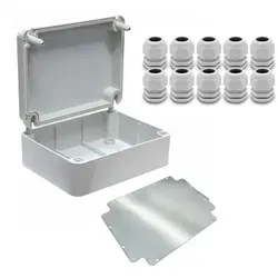 ARLI Set: Abzweigdose IP67 Aufputz 310 x 230 x 130 mm inkl. Montageplatte + 10x Kabelverschraubungen M25 x 1,5 mm
