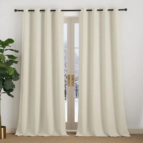 NICETOWN Beige Vorhänge Blickdicht Gardinen 240 cm Lang 2er Set Hellbeige H240 x B140 cm, Thermo Vorhang gegen Kälte Verdunkelungsvorhang mit Ösen für Wohnzimmer/Schlafzimmer Modern Ösenschal