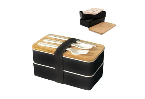 Intirilife Lunchbox, Bambus, (4-tlg), Lunch Box Bento Box mit 3 Fächern und Besteck Brotdose
