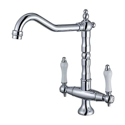 BOAOTX Wasserhahn Küche Chrom, Küchenarmatur Zweigriffmischer Spültischarmatur 360° Schwenkbar, Mischbatterie Küchenspüle Armatur Hoher Auslauf aus Messing Hochdruck