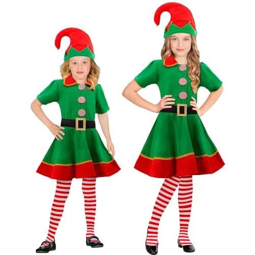 W WIDMANN MILANO Party Fashion - Kinderkostüm Elf, Kleid, Santas kleiner Helfer, Kobold, Wichtel, Fee, Weihnachtskostüm