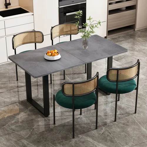 Flieks Rattanstuhl Esszimmerstühle 4er Set mit Metallbeinen – Elegante Polsterstühle in Grün