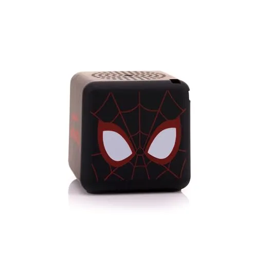 Bitty Boomers Spiderman Miles Morales - Mini Bluetooth-Lautsprecher - Tragbare Lautsprecher mit kraftvollem Sound, ideal für unterwegs. Genießen Sie über 4 Stunden Musikgenuss mit nur einer Aufladung und bringen Sie ihn dank Schlüsselring überallhin mit!