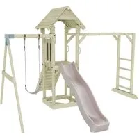 OutdoorToys Spielturm - Spieltürme für Kinder ab 3 Jahren, aus robustem Holz in Altrosa, ideal für kreative Abenteuer im Garten und fördert die motorischen Fähigkeiten.