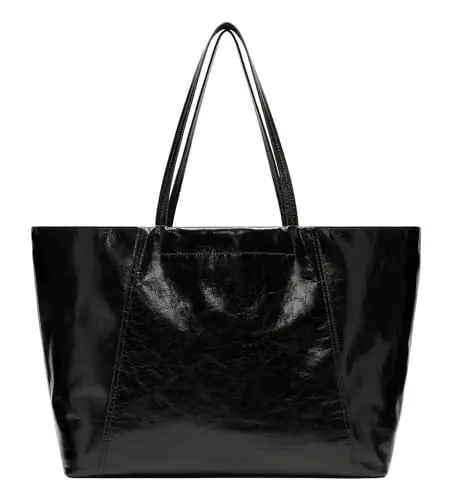 Liebeskind Berlin CHUDY PAPER TOUCH CRINKLE Shopper L, black - Damen-Shopper aus hochwertigem Kalbsnappaleder in leichter Knitteroptik, ideal für Laptops bis 15 Zoll und mit modischen Details.
