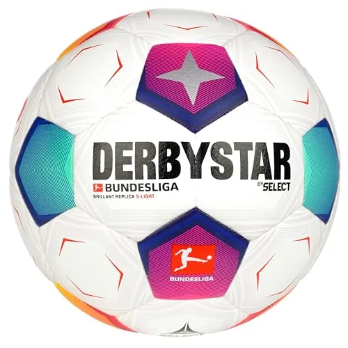 Derbystar Bundesliga Brillant Replica S-Light v23 Gr.4 - Trainingsbälle für Fußball, weicher Ballkontakt und reduziertes Gewicht (ca. 290 g) - ideal für E- und F-Jugend sowie Bambini. Offizieller Replica des Bundesliga Brillant APS 2023/24.