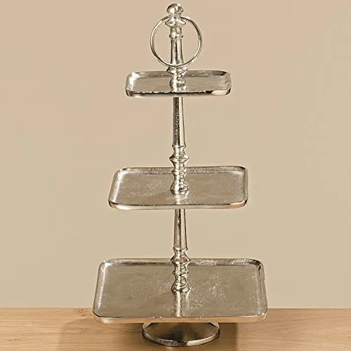 Deko-Etagere Vendi 3er H50cm - Tortenständer aus vernickeltem Aluminium, ideal für stilvolle Präsentationen von Kuchen und Snacks bei Festen und Feiern.