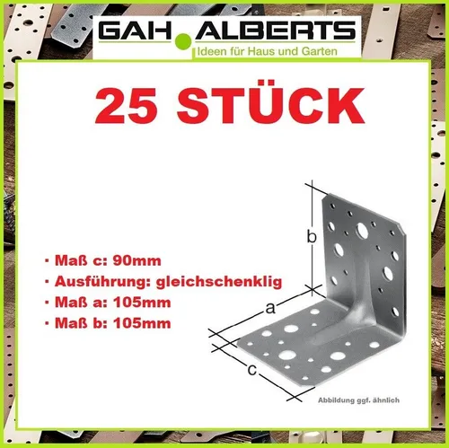 STÜCK GAH Schwerlast Winkelverbinder 105 x 105 mm - Winkel & Holzverbinder, verzinkt für hohe Stabilität, ideal für robuste Holzverbindungen in Bauprojekten.