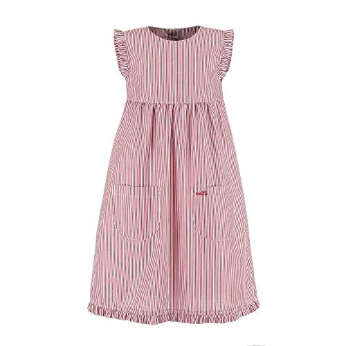 modAS Kinder Kleid gestreift mit Rüschen - Mädchenkleid mit Streifen Ringelkleid Streifenkleid in Rot-Weiß Größe 116