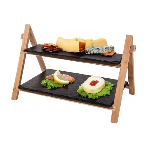 Kesper 2-stöckig FSC Holz und Schiefer Etagere Vorlegeplatte Servierplatte