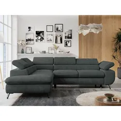 MKS MEBLE Ecksofa Grau mit Schlaffunktion - Sofas & Couches: L-förmige Wohnlandschaft mit verstellbaren Kopfstützen, Bettkasten und hochwertigem HR-Schaum für optimalen Komfort und Stauraum.