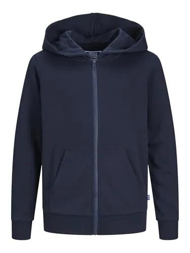 Jack & Jones Junior Sweatjacke Bradley - Navy - Stylische Sweatjacke für Jungen in Navy, aus weichem Sweatstoff mit praktischer Kängurutasche und normaler Passform - ideal für den Alltag!