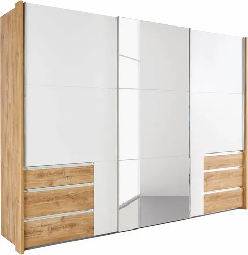 Mid.you Schwebetürenschrank Wimex Level 36A - Eleganter 3-türiger Kleiderschrank in Weiß und Eiche mit Spiegel, bietet viel Stauraum und Organisationshelfer für Ihr Schlafzimmer.