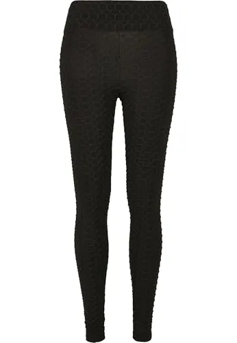 Urban Classics Damen High Waist Honeycomb Leggings Schwarz L - Stylische Damen Leggings mit Wabenmuster aus hochelastischem Material. Der breite Bund sorgt für optimalen Sitz und Komfort. Perfekt für lässige Outfits und aktive Tage!