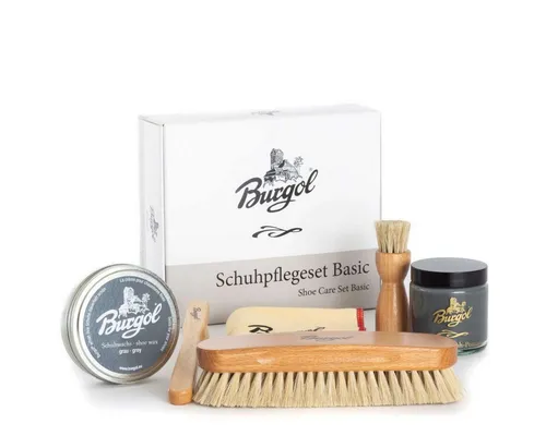 Burgol Schuhpflegeset Basic – Schuhpomade & Wachs in Grau - Umfassendes Lederpflegeset für die optimale Pflege Ihrer Schuhe. Enthält hochwertige Schuhpomade und Schuhwachs für langanhaltenden Glanz und Schutz.