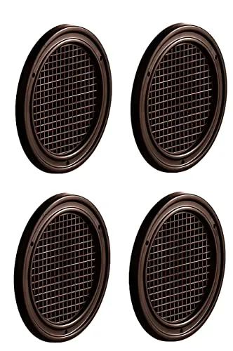 Gedotec Lüftungsgitter rund zur Entlüftung | 4 Stück Abluft-Gitter braun 60 mm | Innen und Außen | BREATHE | Luftrosette perforiert flach aus Kunststoff | zum Einlassen und Nageln | Belüftungsgitter