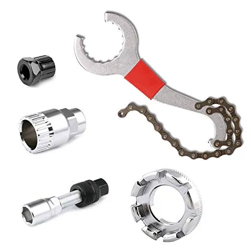 KJLEEN Fahrrad Kassette Tool Multifunktional Tretlager Werkzeug Kurbelabzieher Speichenschlüssel Kettenpeitsche Fahrrad Reparatur Werkzeug Set 5-11 Fach Kompatibel Kurbel Kette Achse Demontage