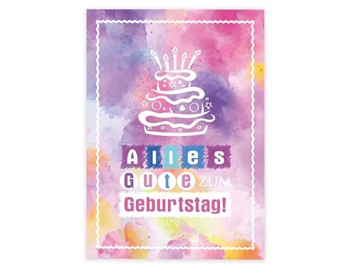 XXL A4 Glückwunschkarte zum Geburtstag Geburtstagskarte Geburtstagsgruß Grußkarte Happy Birthday Mädchen Mädels große Klappkarte Gratulazionskarte Aquarell Geburtstagstorte