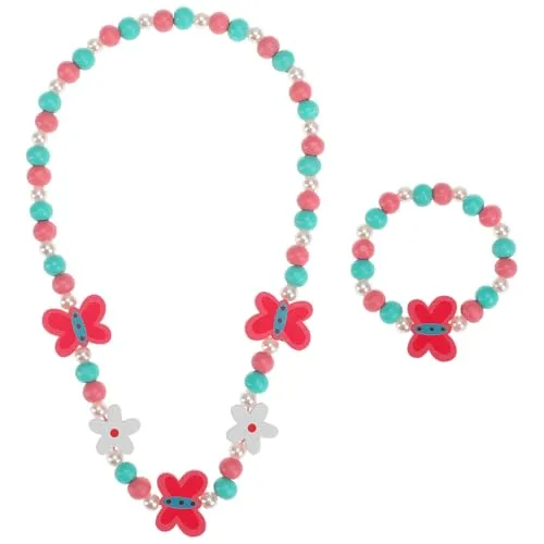 TENDYCOCO Kreatives Kinder Armband Und Halsketten Set Aus Holz Mit Cartoon Tierform Design 40Cm Kinderschmuck Geschenk Für Mädchen 4-5 Jahre