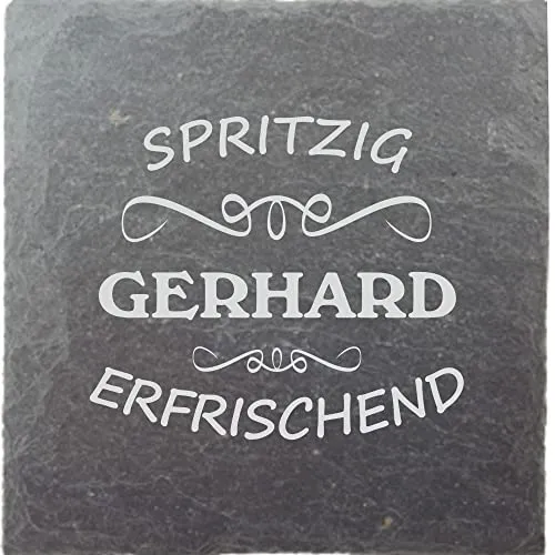 laser-diele Untersetzer Personalisiert – Glasuntersetzer mit Name Graviert – Schieferuntersetzer als Geburtstagsgeschenk – Schieferplatte 10 x 10 cm (Spritzig)