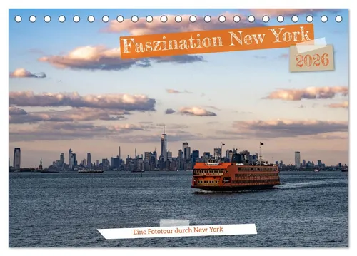 CALVENDO Wandkalender Faszination New York 2026 - Tischkalender im DIN A5 Format mit 14 atemberaubenden Bildern von New York. Spiralbindung sorgt für einfache Handhabung und eine klare Übersicht der Monate.