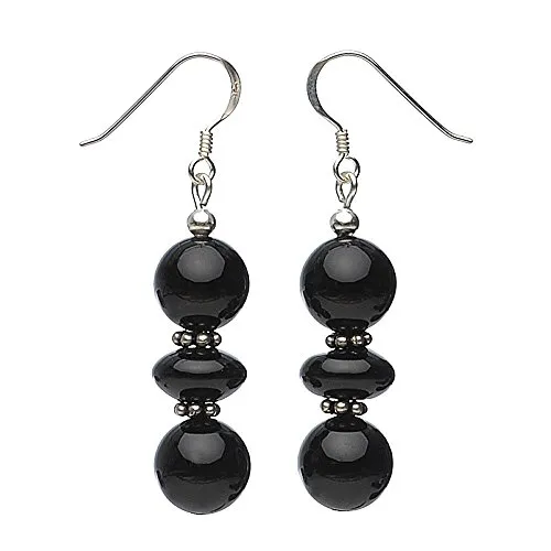 Ohrringe Ohrhänger aus echtem Onyx & 925 Silber schwarz Ohrschmuck Damen