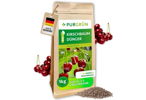 Purgrün Bio-Kirschbaum-Dünger 1 kg - Bio-Krümelgranulat für die optimale Düngung von Kirschbäumen, fördert gesundes Wachstum und reichhaltige Ernte – nachhaltig aus Deutschland.