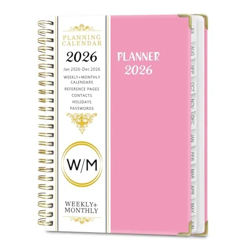 Wochenkalender & Notizbuch Medium (A5) 2026, 12 Monate,Buchkalender, 142 Seiten,Notizen, 21.7 x 15.8 cm Planner Mit Journaling gelassener & fokussierter Ziele erreichen,Deutsch (Pink)