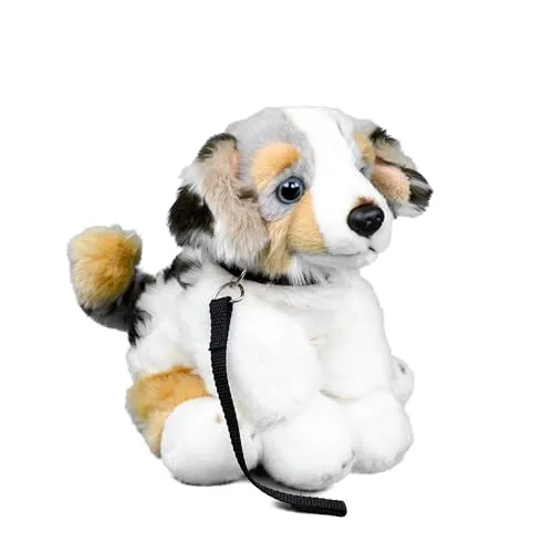 Teddys Rothenburg Kuscheltier Australian Shepherd mit Leine - Stofftier aus kuschelweichem Plüsch in grau/weiß/braun, 28 cm groß, ideal zum Spielen und Kuscheln, maschinenwaschbar bis 30°C.