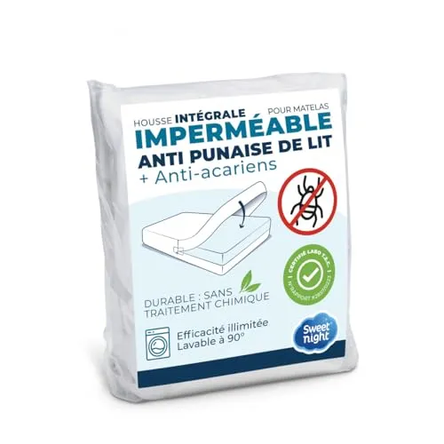 Sweet Night – Matratzenbezug wasserdicht 160 x 200 cm | Anti-Bettwanzen- und Milbenschutz | Renoviert Matratze | Reißverschluss | ohne chemische Behandlung | EP. bis 25 cm, White