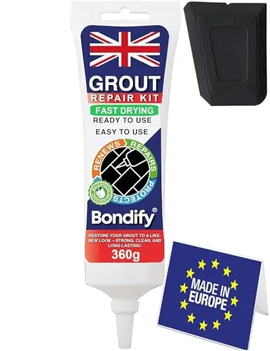 BONDIFY Wasserfest Fugenmörtel Fix Schwarz, Fliesen Reparaturset 380g SCHNELLTROCKNEND Fugenreparatur Schwarz, Fugenmasse Fugenfüller Fugen Reparatur Fliesenfugen Ausbessern & Erneuern für Küche & Bad